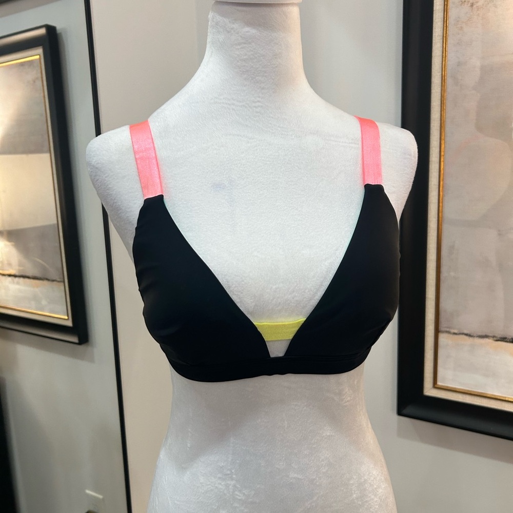 Xhilaration Black Bikini Top with Pink Straps and Neon Yellow Accent